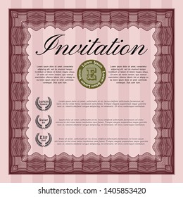 Red Vintage invitation template. With complex linear background. Excellent design. Detailed. 