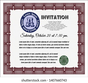 Red Vintage invitation template. Complex background. Customizable, Easy to edit and change colors. Good design. 