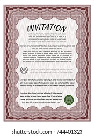 Red Vintage invitation template. With complex linear background. Customizable, Easy to edit and change colors. Nice design. 