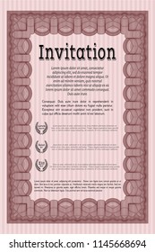 Red Vintage invitation template. Customizable, Easy to edit and change colors. With complex linear background. Excellent design. 