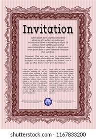 Red Vintage invitation template. Customizable, Easy to edit and change colors. With complex linear background. Modern design. 