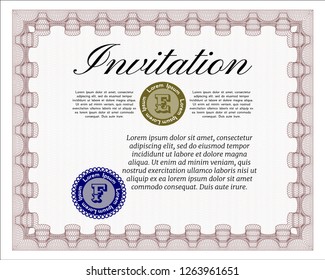 Red Vintage invitation template. Customizable, Easy to edit and change colors. With complex linear background. Sophisticated design. 