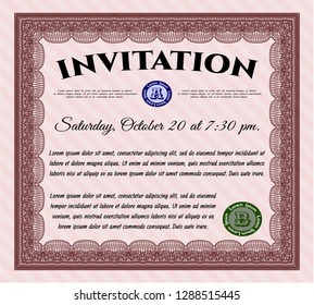 Red Vintage invitation template. Customizable, Easy to edit and change colors. With complex linear background. Nice design. 