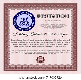 Red Vintage invitation template. Customizable, Easy to edit and change colors. With linear background. Beauty design. 