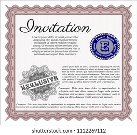  Red Vintage invitation template. Detailed. With complex linear background. Elegant design. 