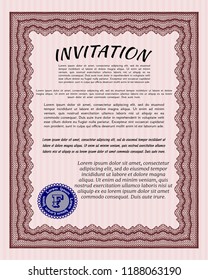 Red Vintage invitation template. Detailed. With guilloche pattern and background. Excellent design. 