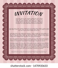 Red Vintage invitation template. Detailed. With linear background. Money style design. 