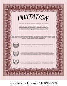 Red Vintage invitation template. Easy to print. Lovely design. Vector illustration. 