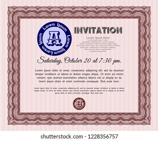 Red Vintage invitation template. Easy to print. Cordial design. Customizable, Easy to edit and change colors. 