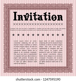 Red Vintage invitation template. Easy to print. Money Pattern design. Detailed. 