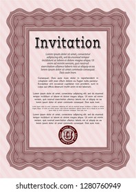 Red Vintage invitation template. Easy to print. Detailed. Modern design. 