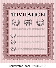 Red Vintage invitation template. Easy to print. Detailed. Nice design. 