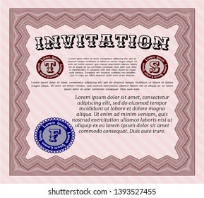 Red Vintage invitation template. Easy to print. Vector illustration. Good design. 