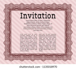 Red Vintage invitation template. Elegant design. Printer friendly. Detailed. 