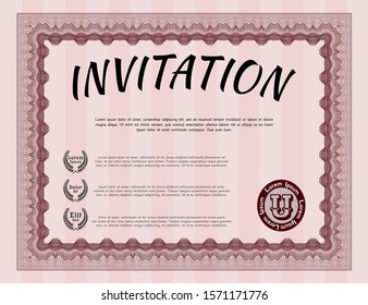 Red Vintage invitation template. Elegant design. Vector illustration. With great quality guilloche pattern. 