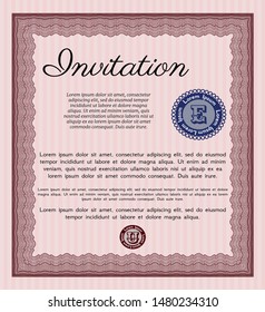 Red Vintage invitation template. Excellent design. With guilloche pattern. Vector illustration. 