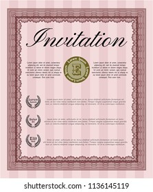 Red Vintage invitation template. Good design. With guilloche pattern. Detailed. 