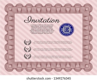Red Vintage invitation template. Good design. Easy to print. Vector illustration. 