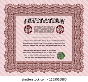 Red Vintage invitation template. With great quality guilloche pattern. Detailed. Excellent design. 