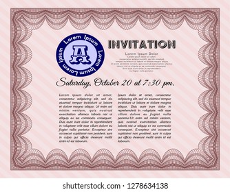 Red Vintage invitation template. With great quality guilloche pattern. Customizable, Easy to edit and change colors. Elegant design. 