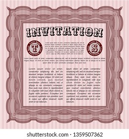 Red Vintage invitation template. With great quality guilloche pattern. Customizable, Easy to edit and change colors. Money Pattern. 