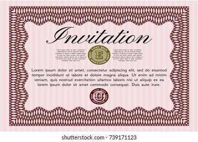 Red Vintage invitation template. With great quality guilloche pattern. Perfect design. Detailed. 