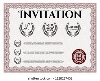 Red Vintage invitation template. With guilloche pattern. Elegant design. Detailed. 