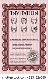 Red Vintage invitation template. With guilloche pattern. Superior design. Vector illustration. 