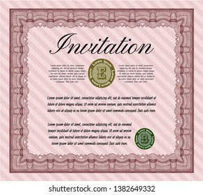 Red Vintage invitation template. With guilloche pattern. Detailed. Nice design. 