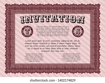 Red Vintage invitation template. With guilloche pattern and background. Vector illustration. Money Pattern. 
