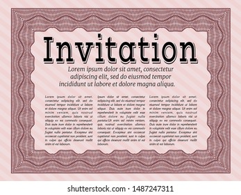 Red Vintage invitation template. With guilloche pattern and background. Sophisticated design. Customizable, Easy to edit and change colors. 