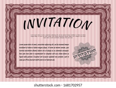 Red Vintage invitation template. With guilloche pattern. Perfect design. Detailed. 