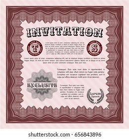 Red Vintage invitation template. With guilloche pattern and background. Vector illustration. Money style design. 