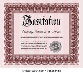 Red Vintage invitation template. With guilloche pattern. Detailed. Modern design. 