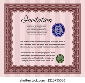 Red Vintage invitation template. With linear background. Vector illustration. Artistry design. 