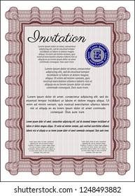 Red Vintage invitation template. With linear background. Detailed. Superior design. 