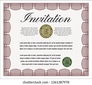 Red Vintage invitation template. With linear background. Money Pattern. Detailed. 