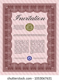 Red Vintage invitation template. Lovely design. Customizable, Easy to edit and change colors. With guilloche pattern and background. 