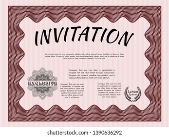 Red Vintage invitation template. Lovely design. Vector illustration. Printer friendly. 