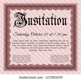 Red Vintage invitation template. Modern design. Complex background. Customizable, Easy to edit and change colors. 