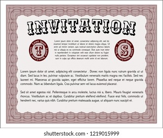 Red Vintage invitation template. Money style design. With complex background. Customizable, Easy to edit and change colors. 