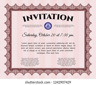 Red Vintage invitation template. Money design. With complex linear background. Vector illustration. 