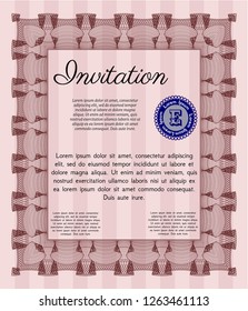 Red Vintage invitation template. Money design. Customizable, Easy to edit and change colors. With complex background. 