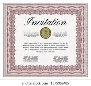 Red Vintage invitation template. Money Pattern design. With complex background. Vector illustration. 
