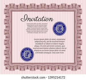 Red Vintage invitation template. Money Pattern. Detailed. With complex background. 