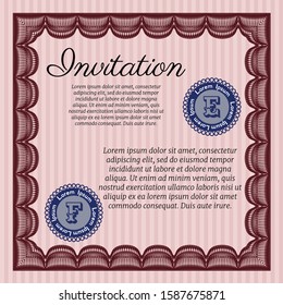 Red Vintage invitation template. Money Pattern design. With great quality guilloche pattern. Customizable, Easy to edit and change colors. 