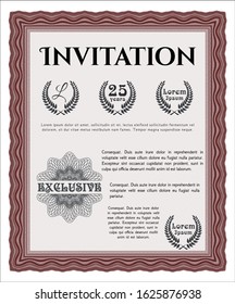 Red Vintage invitation template. Money design. With complex linear background. Vector illustration. 