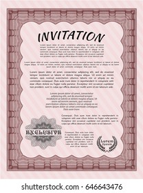 Red Vintage invitation template. Money design. With guilloche pattern. Vector illustration. 