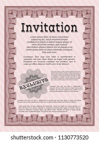 Red Vintage invitation template. Printer friendly. Vector illustration. Retro design. 