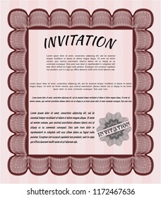 Red Vintage invitation template. Printer friendly. Detailed. Excellent design. 